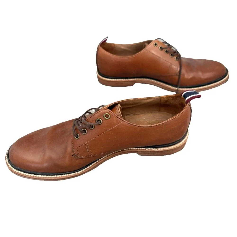 J Crew Oar Stripe Italian Shoes Leather Plain Toe Shoes Mens S 7.5